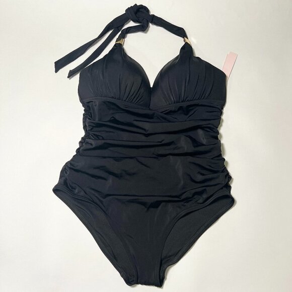 Victoria Secret XL Forever One Piece Swimsuit Bikini Push Up Ruched Black - Picture 6 of 7